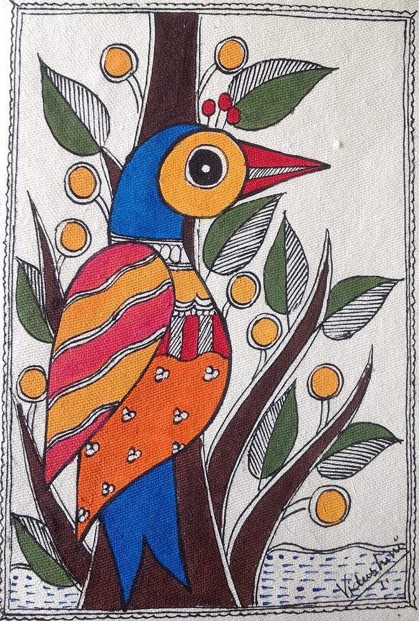Bird Painting - Blue bird #1 by Vidushini Prasad