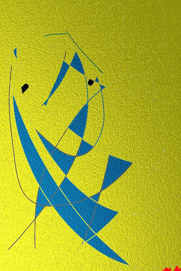 Yellow Painting - Blue Bunny #1 by Bill Minkowitz