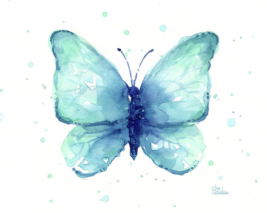 Butterfly Painting - Blue Butterfly Watercolor #2 by Olga Shvartsur