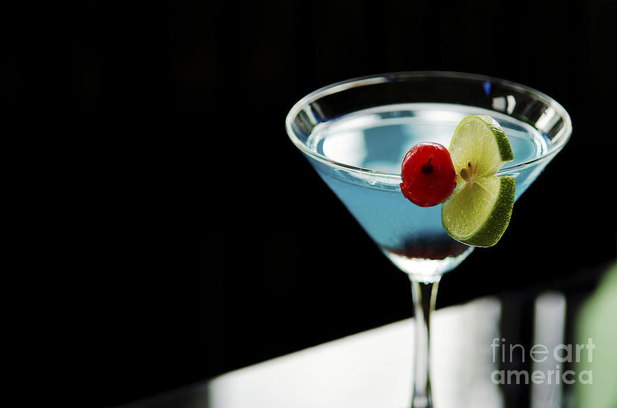 Blue Cocktail With Cherry And Lime #1 Photograph by JM Travel Photography