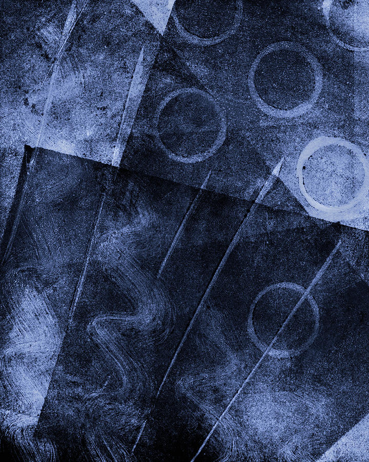 Blue Denim Abstract Monoprint #1 Mixed Media by Sheryl Karas
