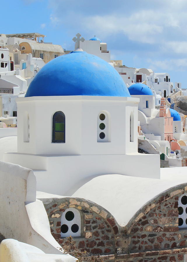 Blue domes of orthodox churches, Santorini, Greece #1 Photograph by Elenarts - Elena Duvernay photo
