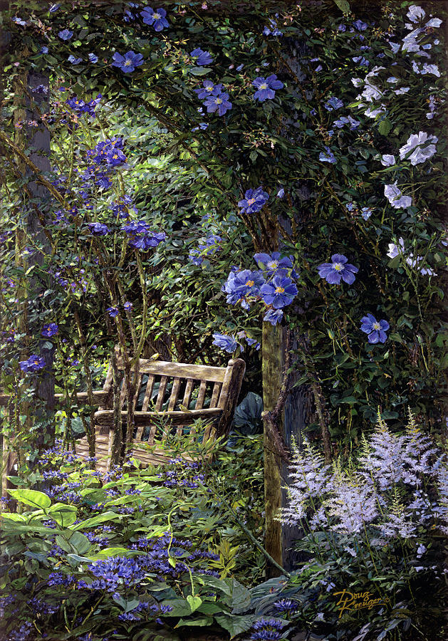 Flower Garden Painting - Blue Garden Respite #1 by Doug Kreuger