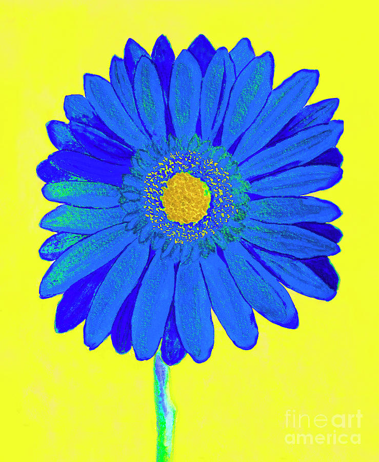 Blue gerbera on yellow, watercolor #1 Painting by Irina Afonskaya