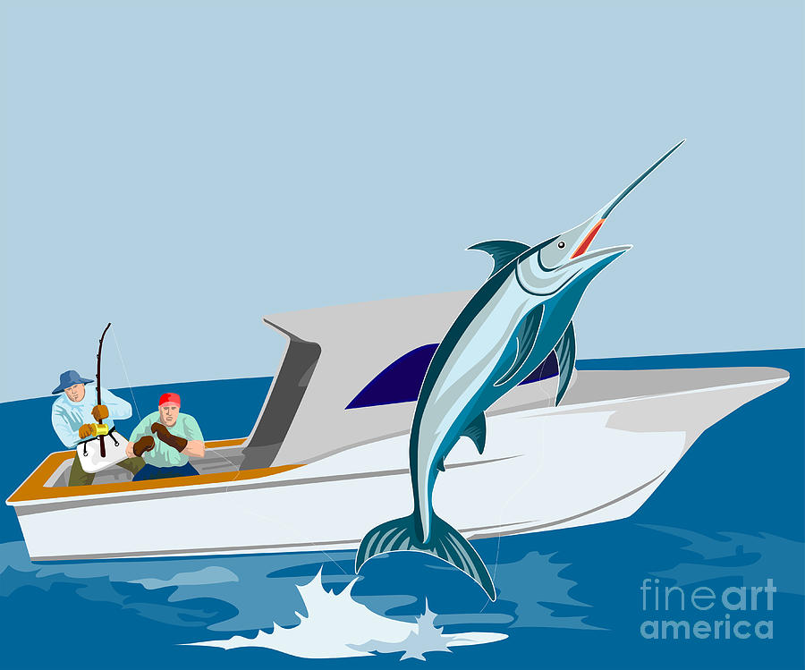 Fish Digital Art - Blue marlin jumping #1 by Aloysius Patrimonio