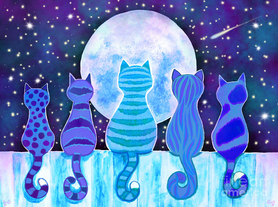 Blue Moon Cats #1 Painting by Nick Gustafson