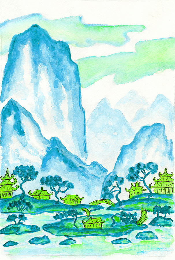 Blue mountains, painting #1 Painting by Irina Afonskaya
