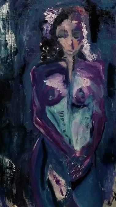 Blue Nude Painting by Beverly Smith