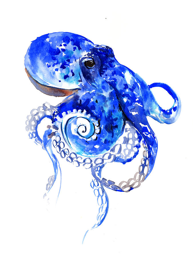 Blue Octopus #1 Painting by Suren Nersisyan