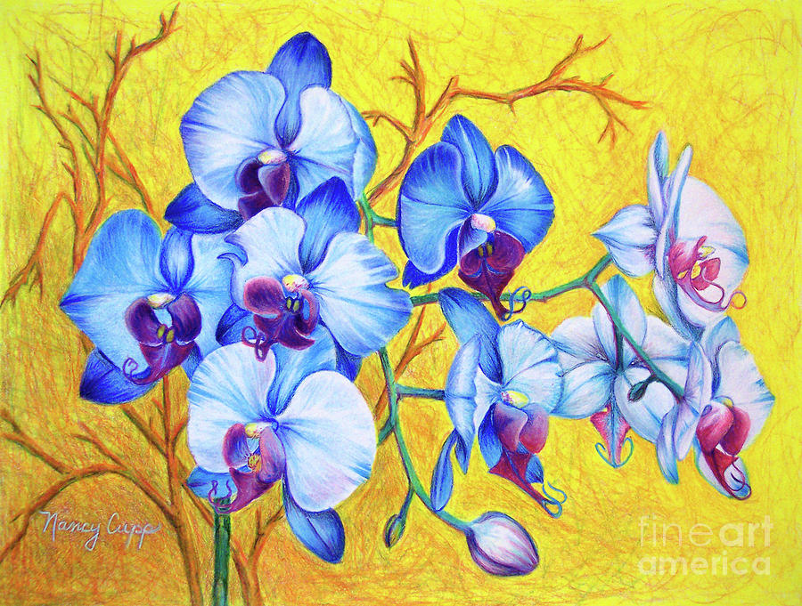 Blue Orchids #2 Painting by Nancy Cupp