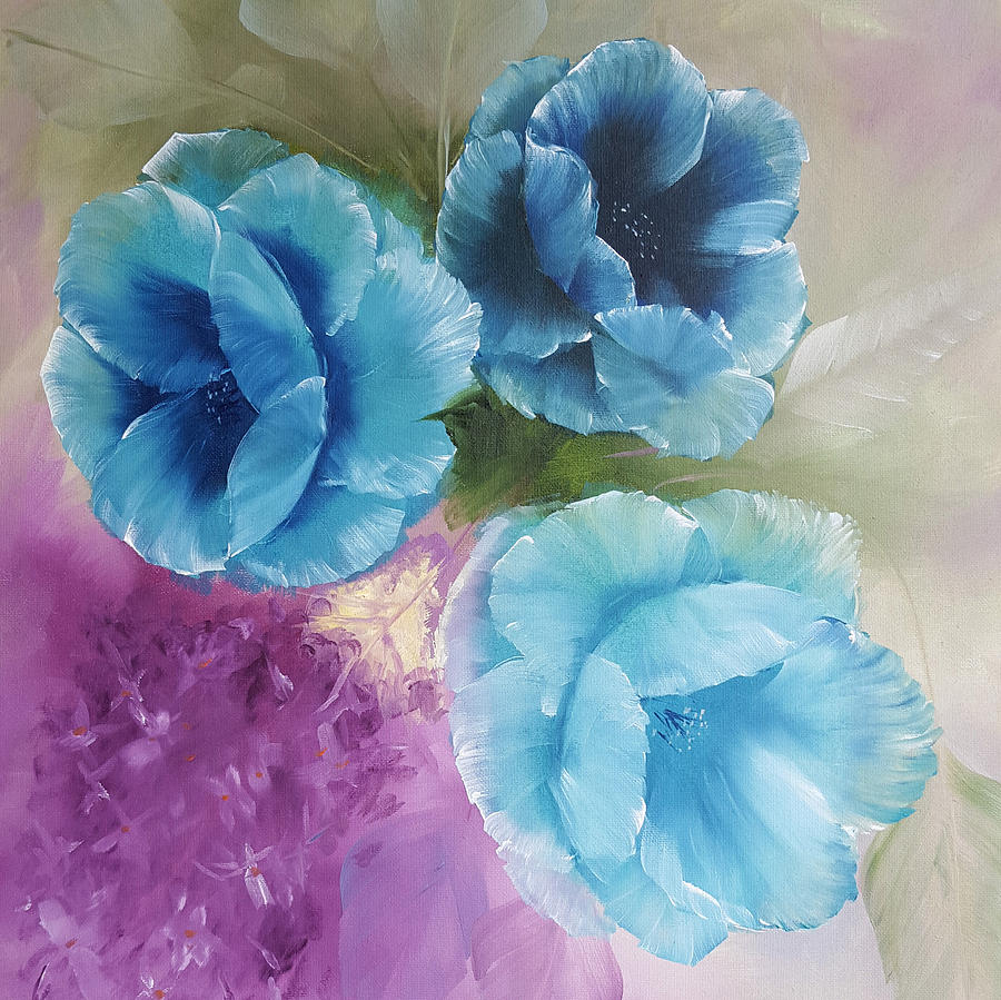 Blue Poppies #1 Painting by Russell Collins
