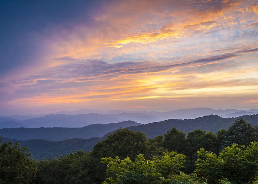 Blue Ridge Parkway Nc Lickstone Sunset by Robert Stephens