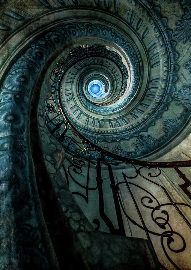 Spiral Photograph - Blue Spiral Staircase by Jaroslaw Blaminsky Spiral Photograph - Blue Spiral Staircase by Jaroslaw Blaminsky