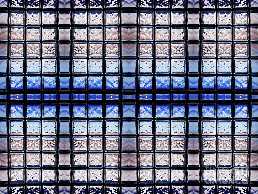 Blue Toned Glass Brick Window Abstract Photograph