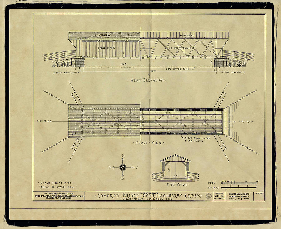 Newton Falls Covered Bridge Blueprint Photograph by Jack R Perry