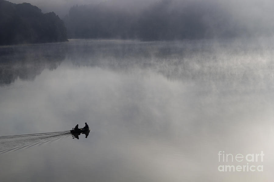 Boat On A Misty Lake #1 Photograph by Falk Herrmann