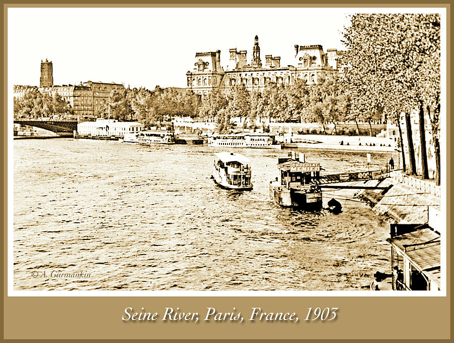 Boats in the Seine River, Paris, 1903, Vintage Photograph #1 Photograph by A Macarthur Gurmankin