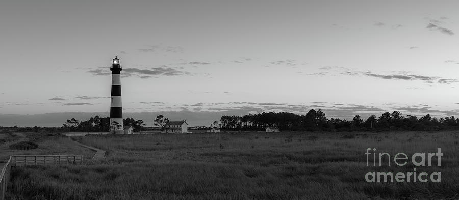 Bodie Island Light Sunset Pano BW #1 Photograph by Michael Ver Sprill