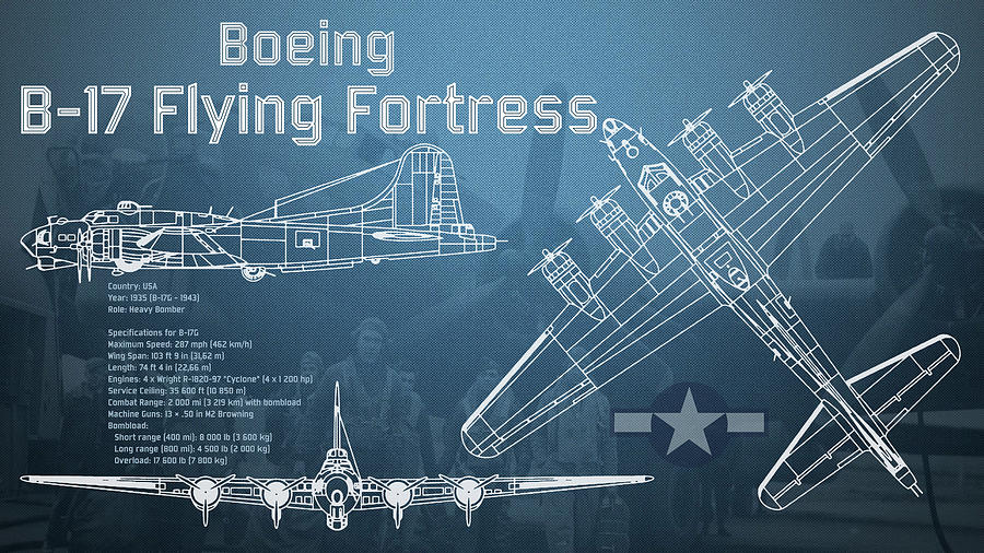 Boeing B-17 Flying Fortress Blueprint #2 Digital Art by SP JE Art