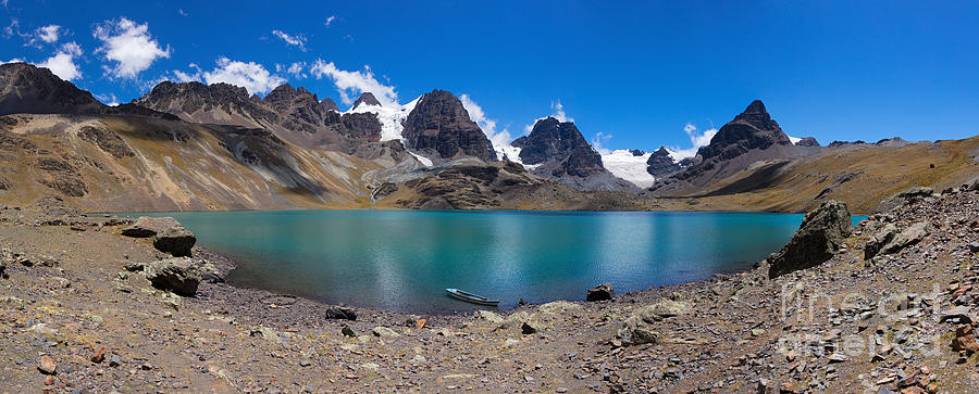 Bolivia mountain lake panorama #1 Photograph by Warren Photographic