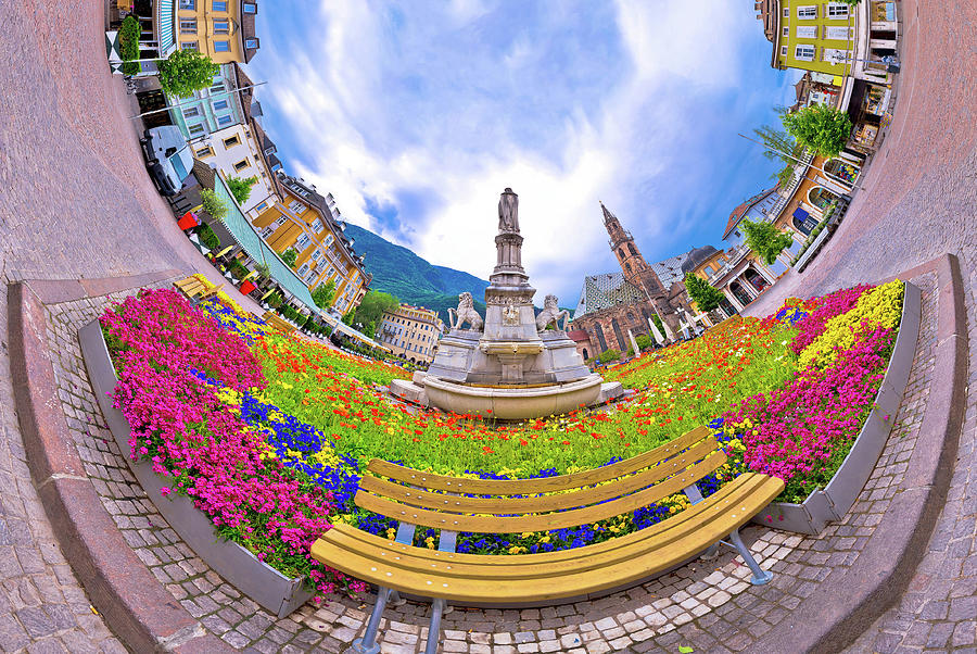 Bolzano main square planet perspective panorama #1 Photograph by Brch Photography