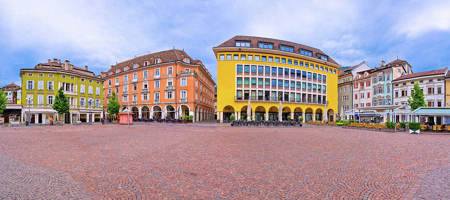 Bolzano main square Waltherplatz panoramic view #1 Photograph by Brch Photography