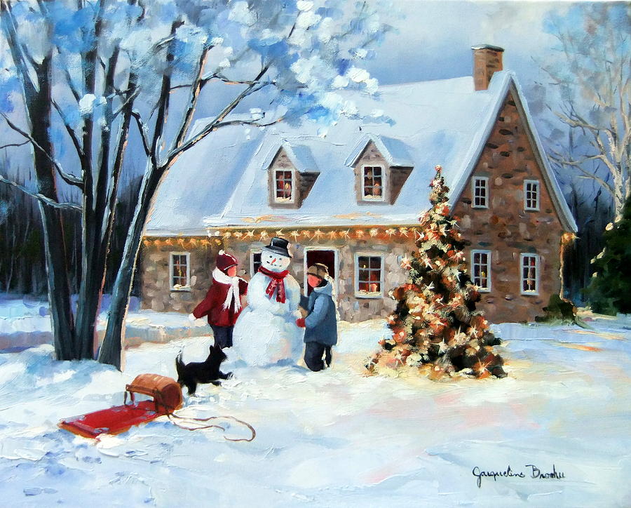 Bonhomme hiver Painting by Jacqueline Brochu - Fine Art America