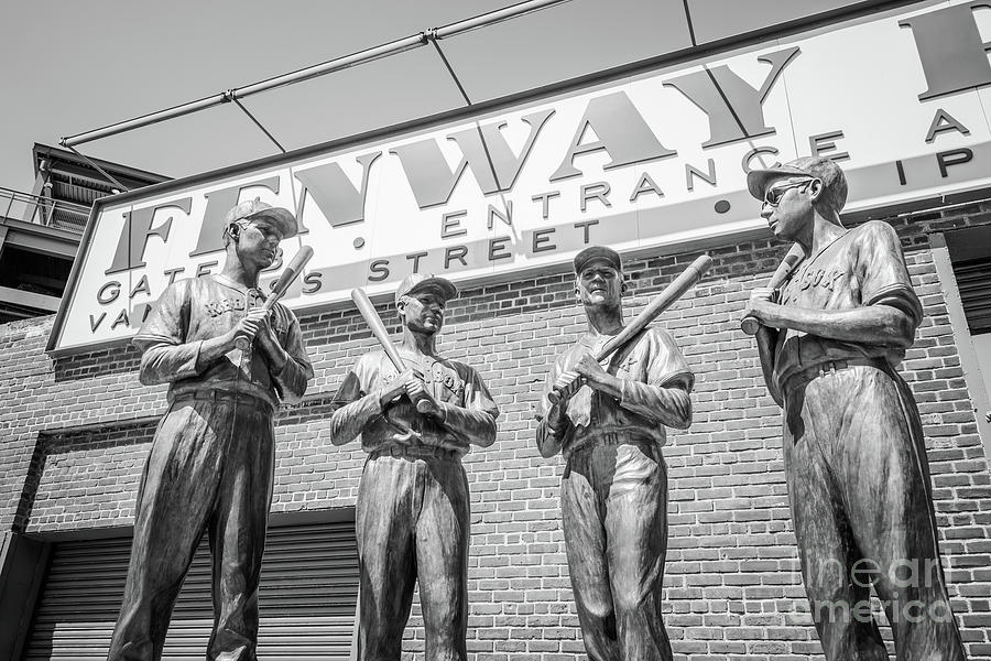 Boston Fenway Park Sign and Four Bronze Statues #1 Photograph by Paul Velgos