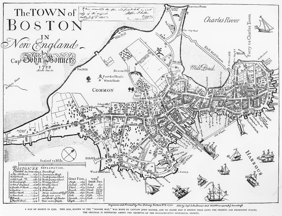 Boston Map, 1722 #1 Photograph by Granger