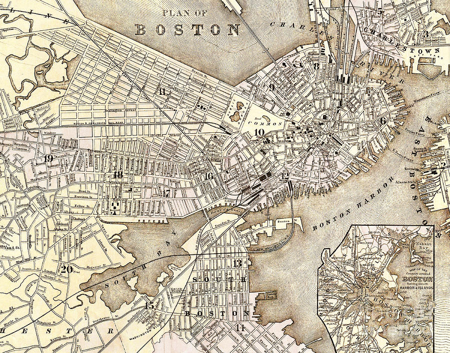 Boston Massachusetts City Map Photograph