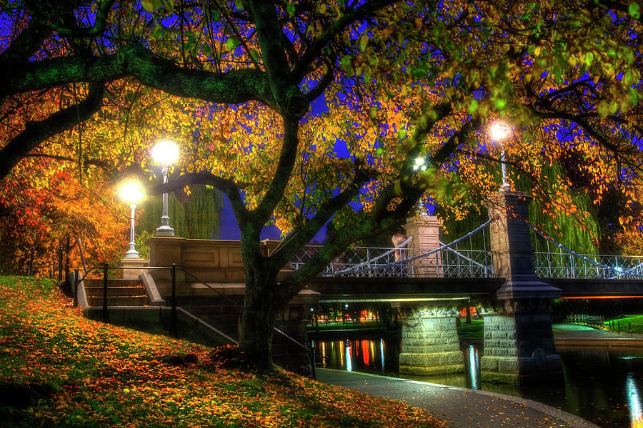 Boston Public Garden Lagoon Bridge in Autumn Photograph by Joann Vitali