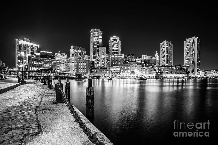 Boston Skyline at Night Black and White Photo Photograph by Paul Velgos |  Fine Art America