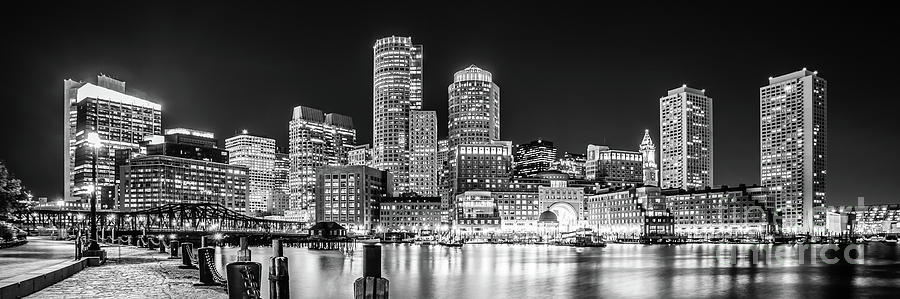 Boston Skyline Black and White Panorama Photo #1 Photograph by Paul Velgos