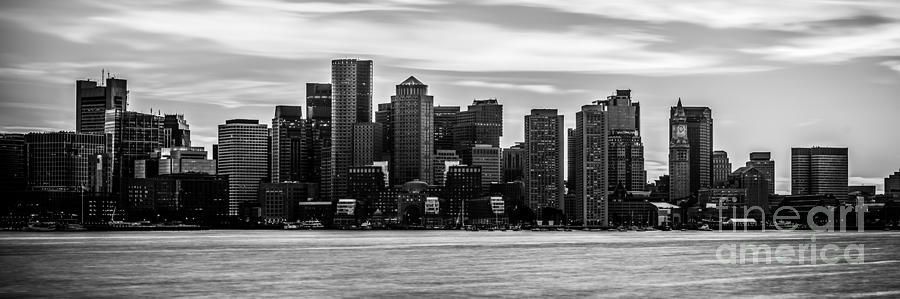 Boston Skyline Black And White Panoramic Picture Photograph