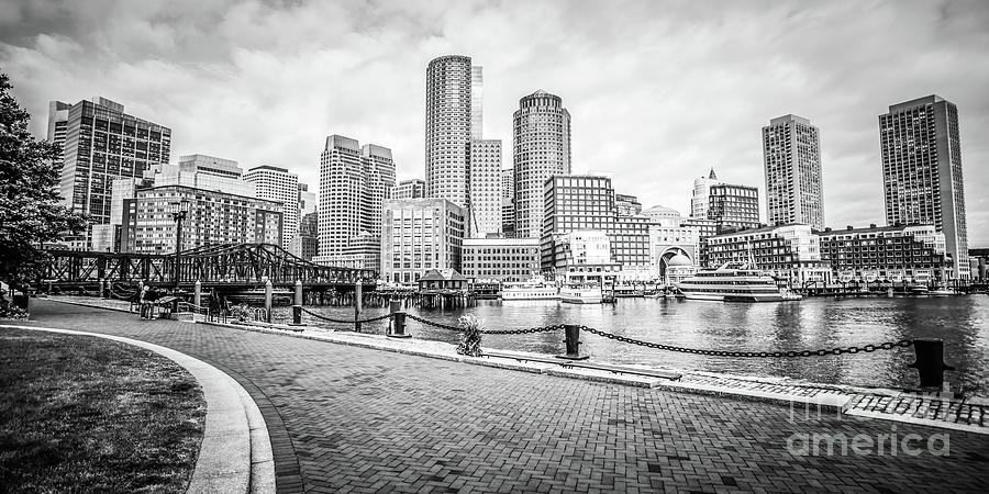 Boston Skyline Harborwalk Black and White Picture #2 Photograph by Paul Velgos
