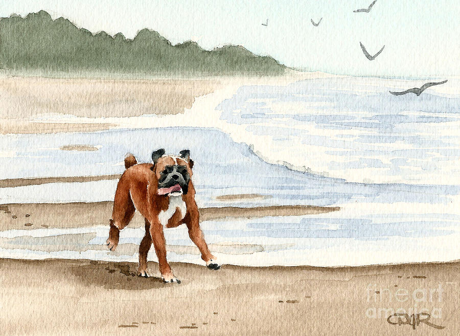 Dog Painting - Boxer At The Beach #3 by David Rogers