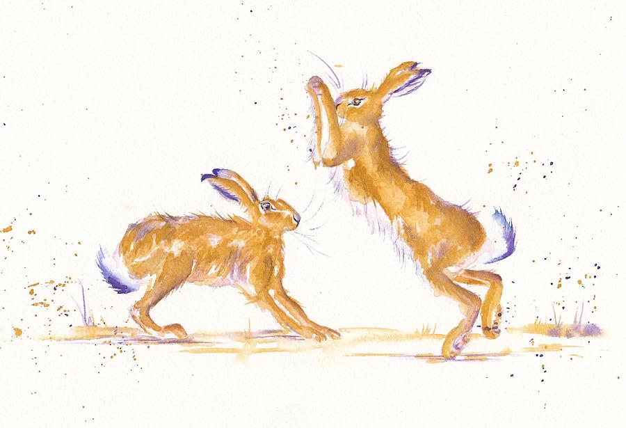 The Boxing Hares Painting by Debra Hall
