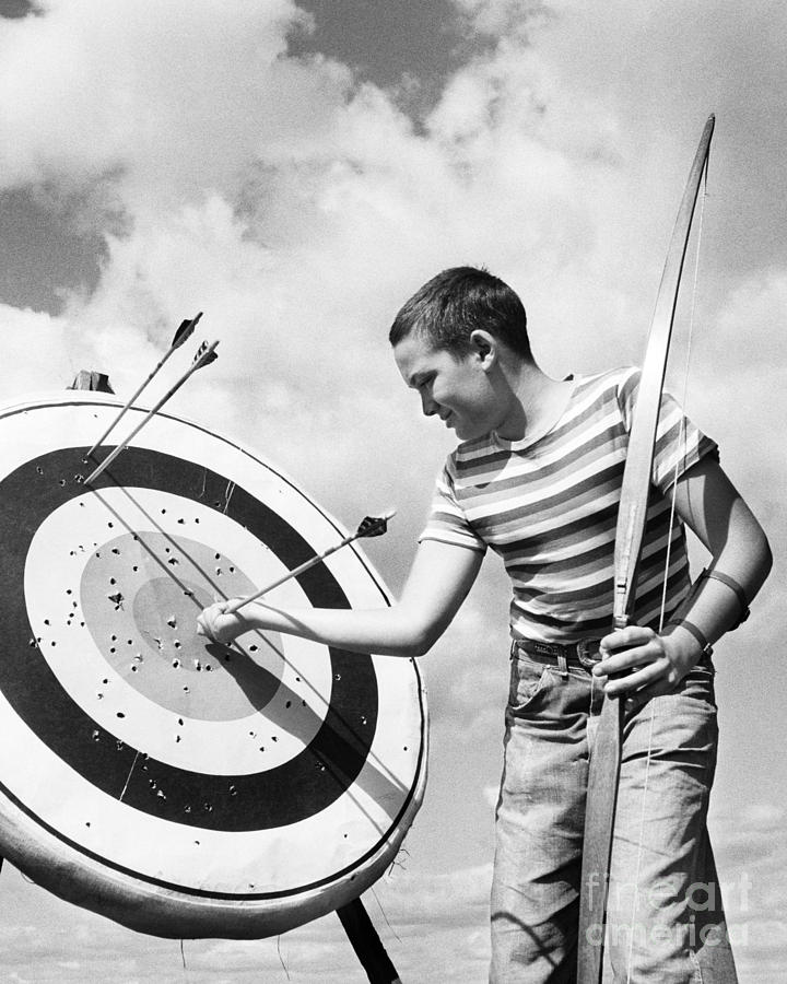 Sports Photograph - Boy Doing Archery #1 by H. Lefebvre/ClassicStock