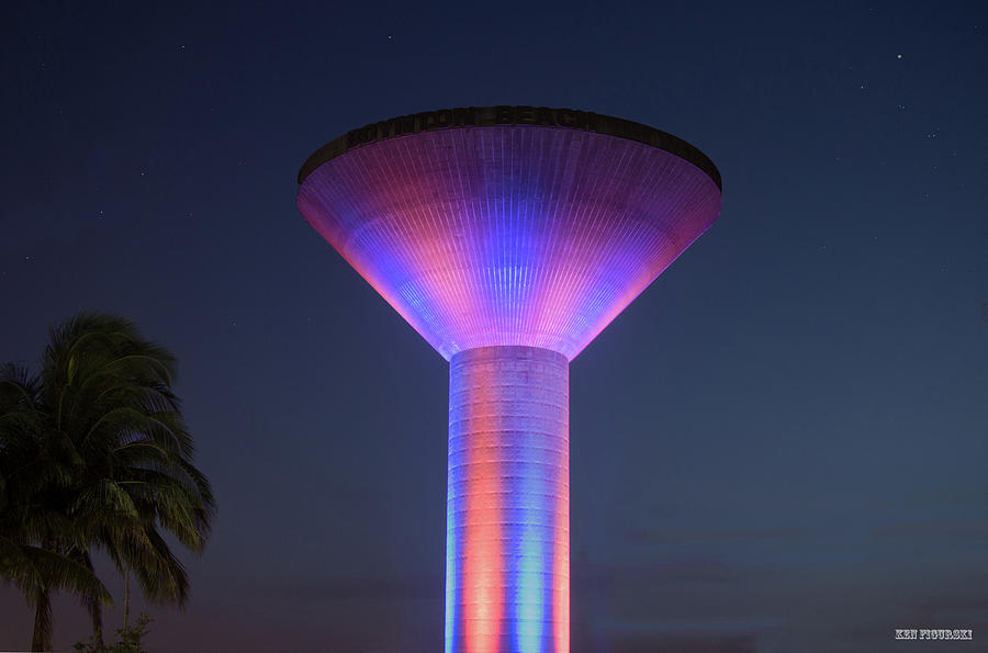 Boynton Beach Florida Water Tower Led Lights #1 Photograph by Ken Figurski