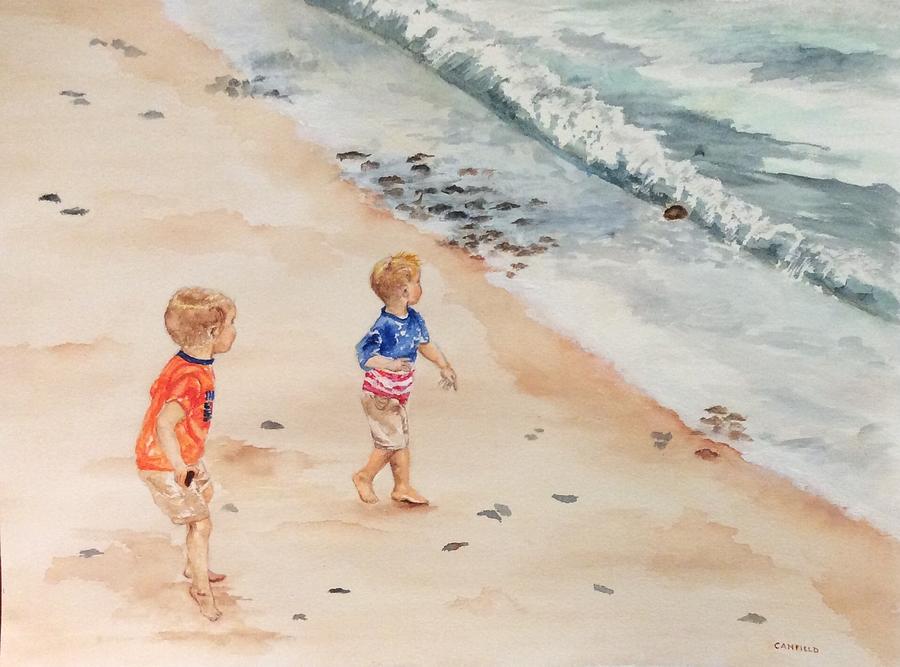 Boys at the Beach #1 Painting by Ellen Canfield