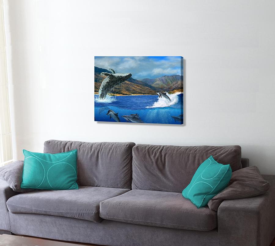 Breaching Humpback Whale at West Maui on the wall Digital Art by Stephen Jorgensen