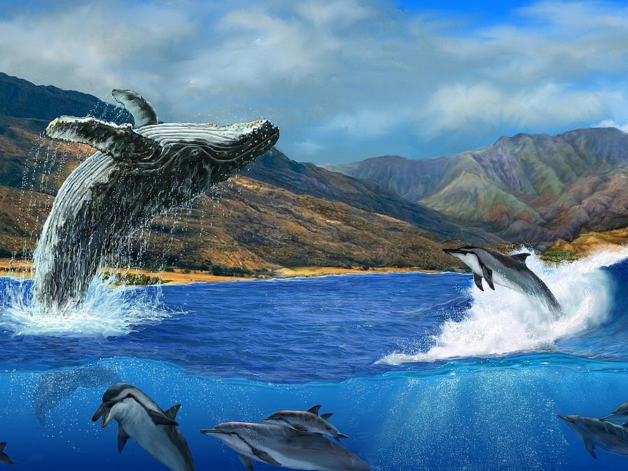 Breaching Humpback Whale at West Maui #1 Painting by Stephen Jorgensen