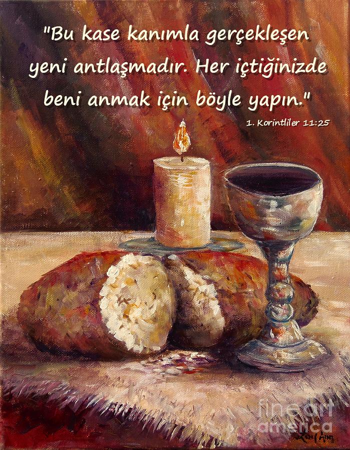 Bread and Wine with Turkish verse Painting by Lou Ann Bagnall