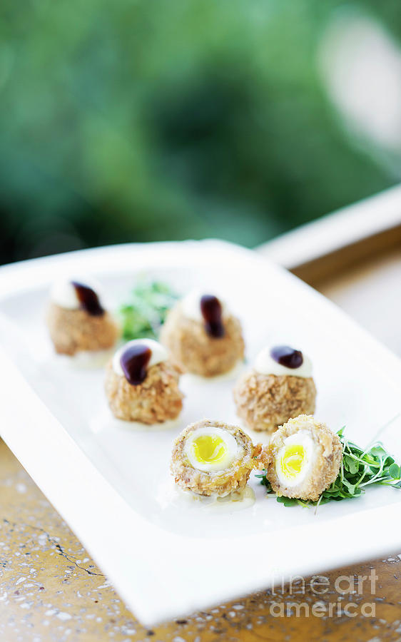 Breaded Pork And Quail Egg Gourmet Starter Snack Food #1 Photograph by JM Travel Photography