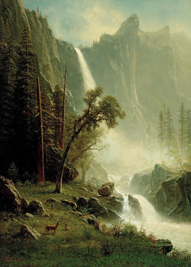 Albert Bierstadt  Painting - Bridal Veil Falls, Yosemite by Albert Bierstadt