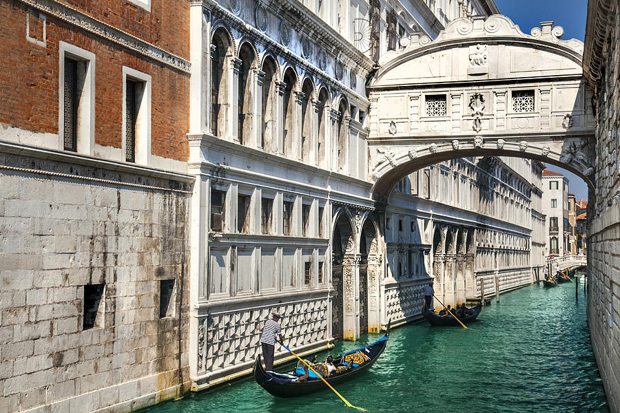 Architecture Photograph - Bridge of sighs and gondolas Venezia #1 by Sandra Rugina