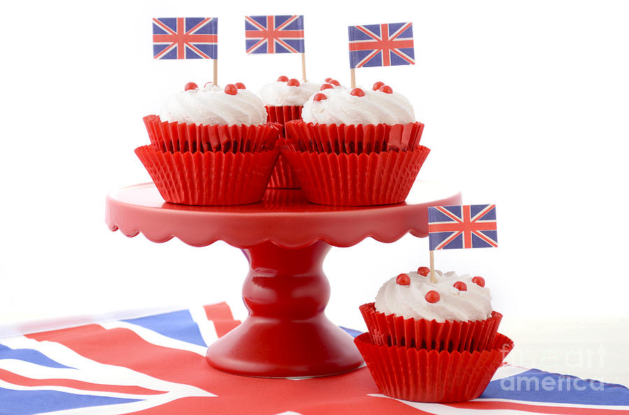 British Cupcakes with Union Jack Flags #1 Photograph by Milleflore Images
