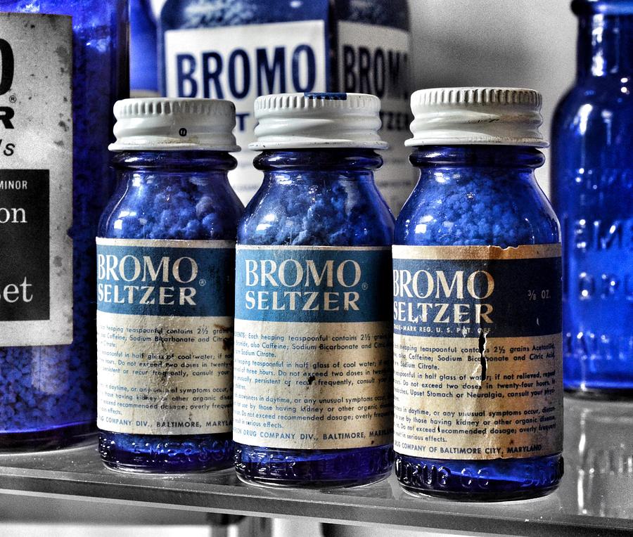 Bromo Seltzer Vintage Glass Bottles Collection Photograph