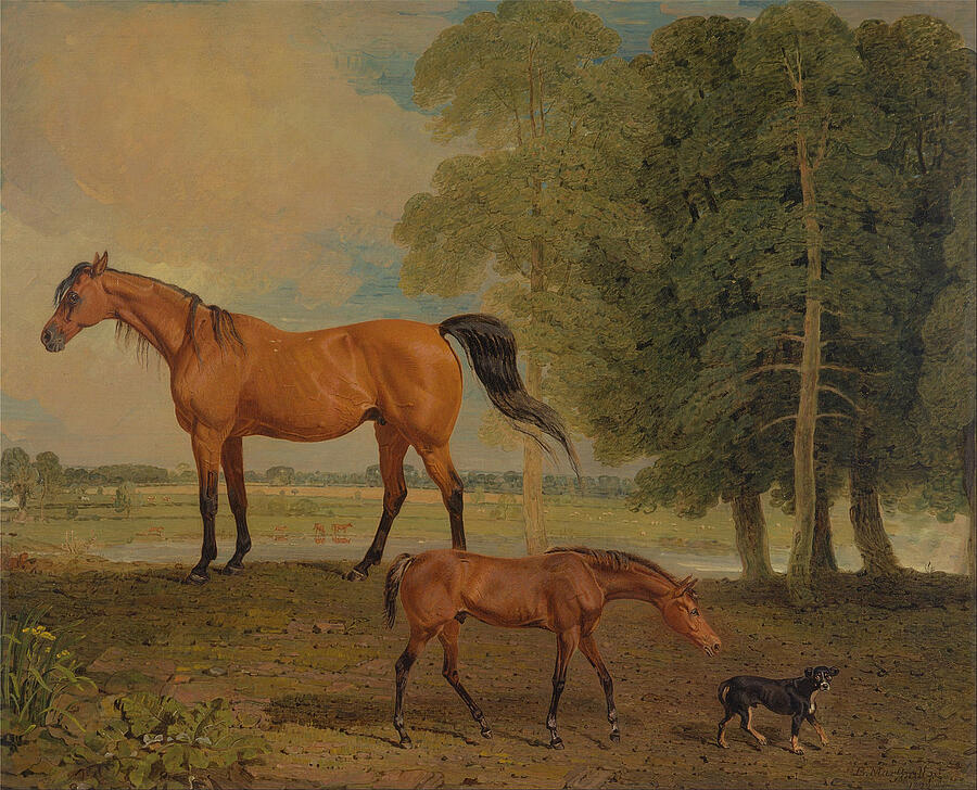 Broodmare with Foal and a Terrier #2 Painting by Benjamin Marshall