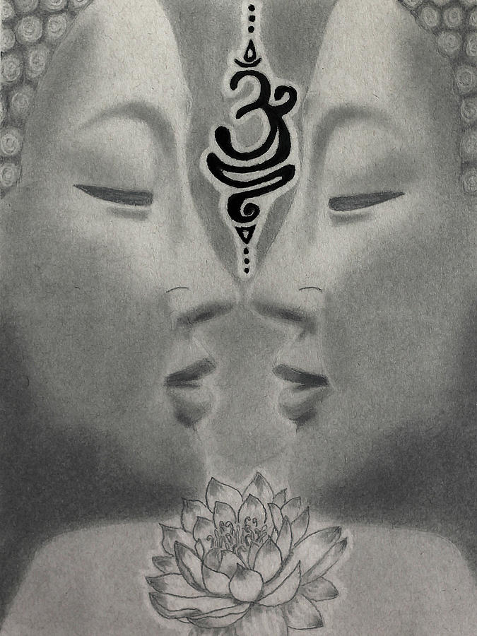 Buddha Facing Buddha - Love Your Self #1 Drawing by Guy Hoffman
